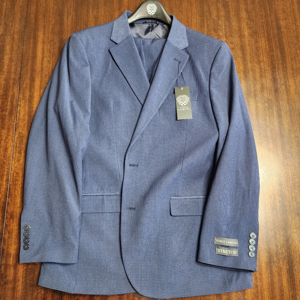 NWT 44-46R Vince Camuto Blue Microcheck Suit